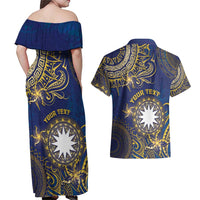 Personalised Nauru Couples Matching Off Shoulder Maxi Dress and Hawaiian Shirt Hibiscus Polynesian Tribal Pattern