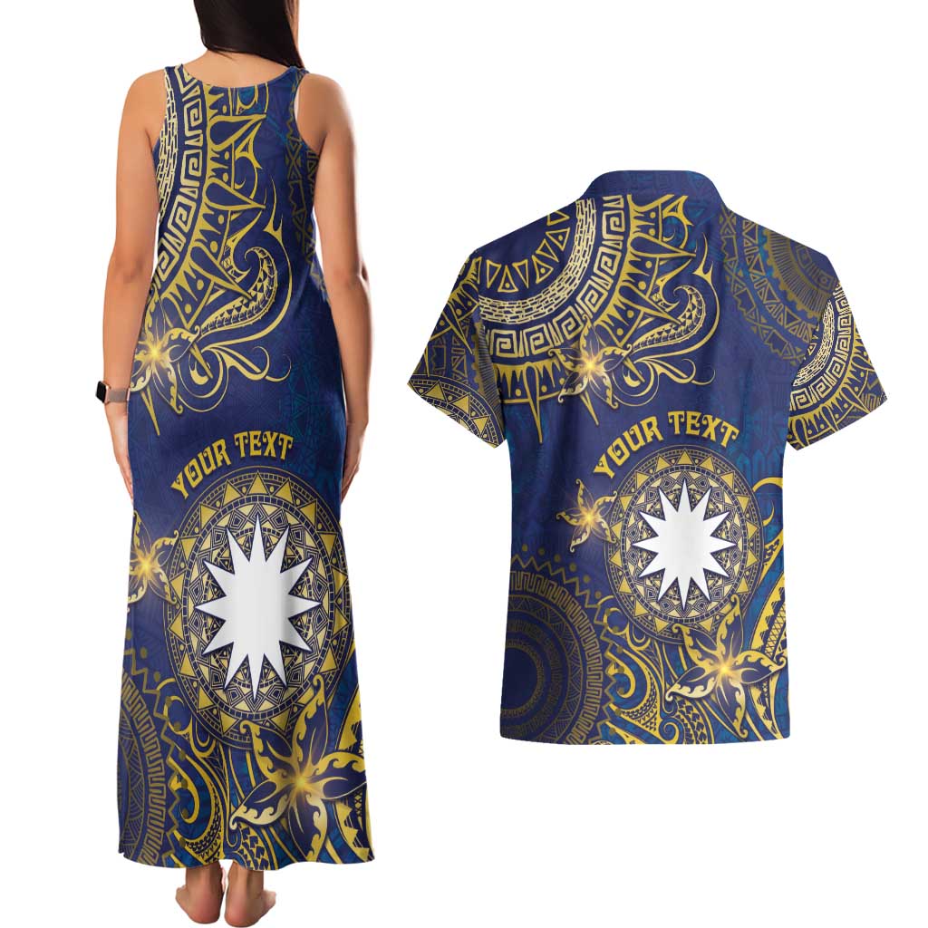 Personalised Nauru Couples Matching Tank Maxi Dress and Hawaiian Shirt Hibiscus Polynesian Tribal Pattern