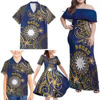 Personalised Nauru Family Matching Off Shoulder Maxi Dress and Hawaiian Shirt Hibiscus Polynesian Tribal Pattern