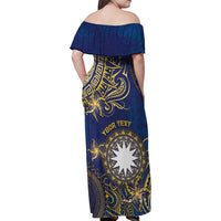 Personalised Nauru Family Matching Off Shoulder Maxi Dress and Hawaiian Shirt Hibiscus Polynesian Tribal Pattern