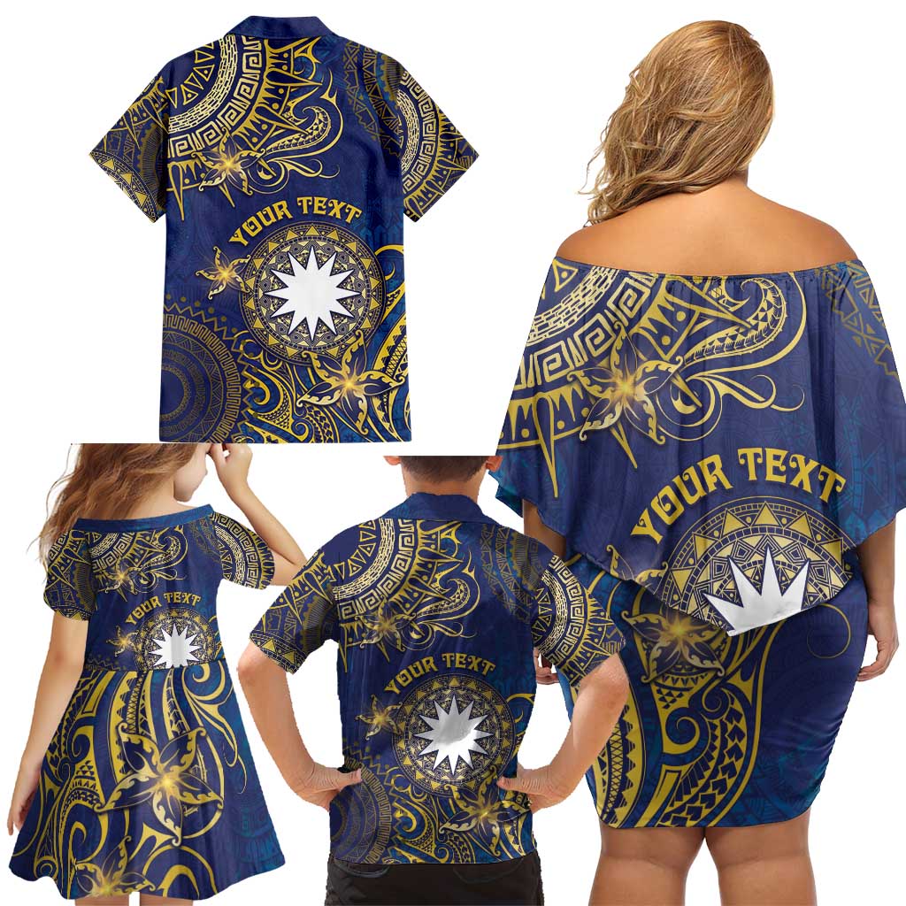 Personalised Nauru Family Matching Off Shoulder Short Dress and Hawaiian Shirt Hibiscus Polynesian Tribal Pattern