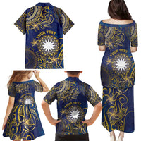 Personalised Nauru Family Matching Puletasi and Hawaiian Shirt Hibiscus Polynesian Tribal Pattern