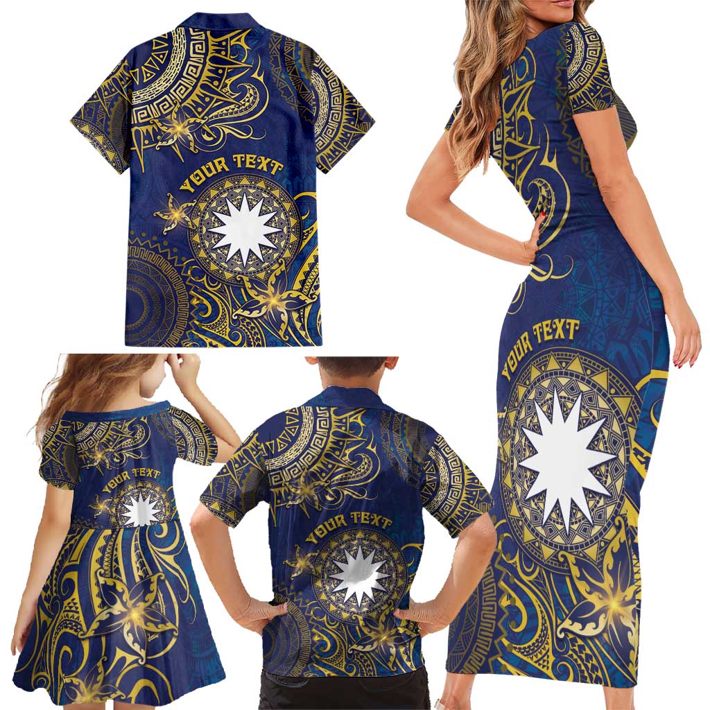 Personalised Nauru Family Matching Short Sleeve Bodycon Dress and Hawaiian Shirt Hibiscus Polynesian Tribal Pattern