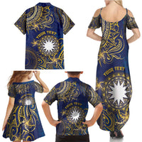Personalised Nauru Family Matching Summer Maxi Dress and Hawaiian Shirt Hibiscus Polynesian Tribal Pattern