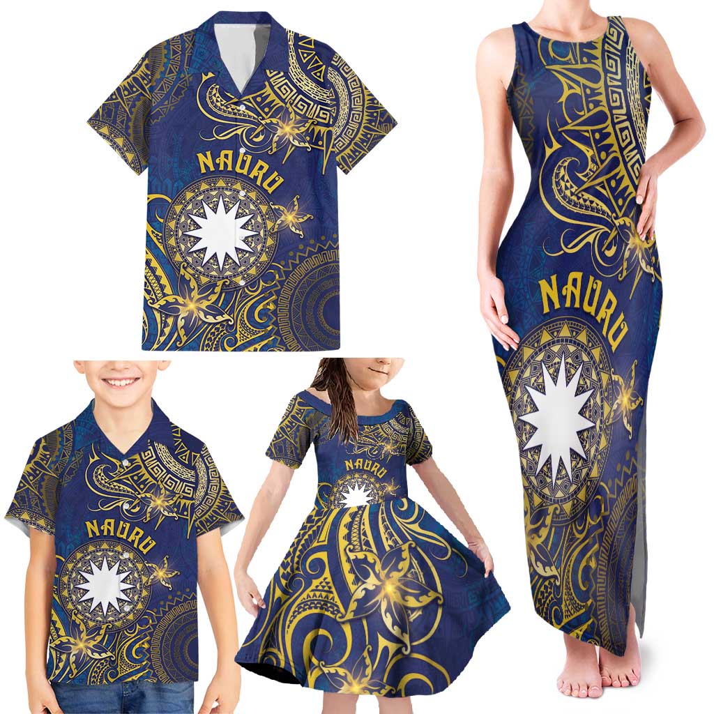 Personalised Nauru Family Matching Tank Maxi Dress and Hawaiian Shirt Hibiscus Polynesian Tribal Pattern