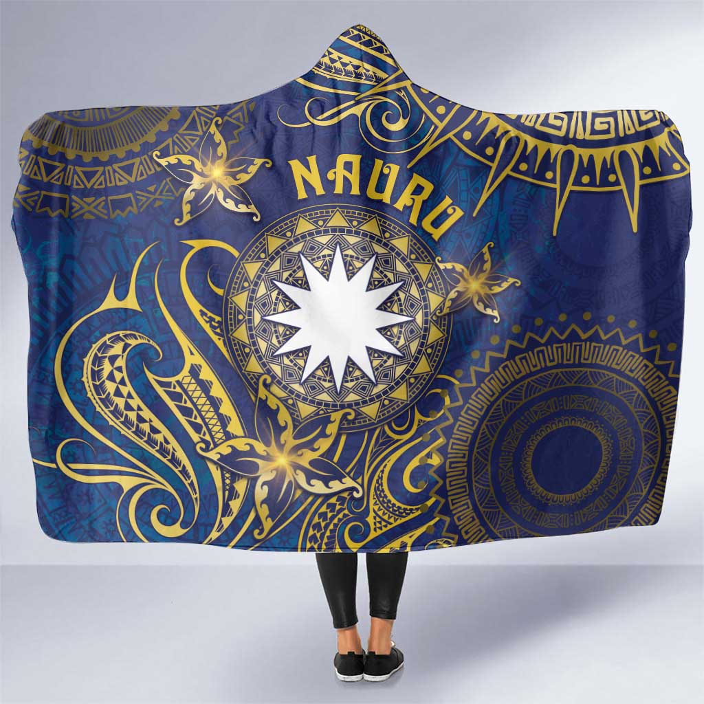 Nauru Hooded Blanket Hibiscus Polynesian Tribal Pattern DT05 One Size Navy - Polynesian Pride