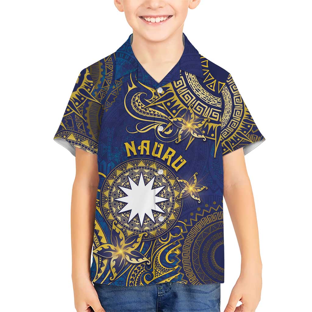 Personalised Nauru Kid Hawaiian Shirt Hibiscus Polynesian Tribal Pattern DT05 Kid Navy - Polynesian Pride