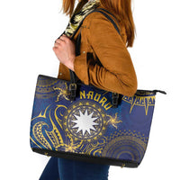Nauru Leather Tote Bag Hibiscus Polynesian Tribal Pattern