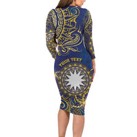 Personalised Nauru Long Sleeve Bodycon Dress Hibiscus Polynesian Tribal Pattern
