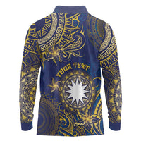 Personalised Nauru Long Sleeve Polo Shirt Hibiscus Polynesian Tribal Pattern