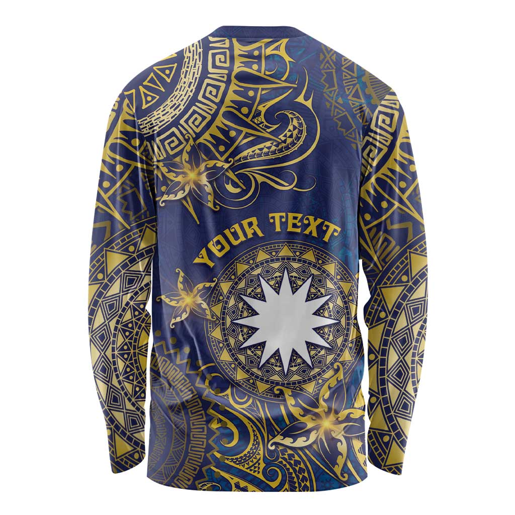 Personalised Nauru Long Sleeve Shirt Hibiscus Polynesian Tribal Pattern