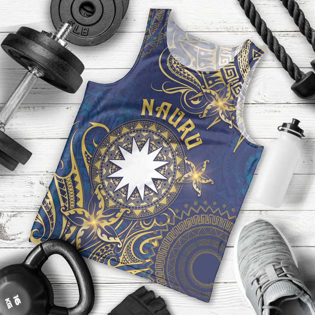 Personalised Nauru Men Tank Top Hibiscus Polynesian Tribal Pattern