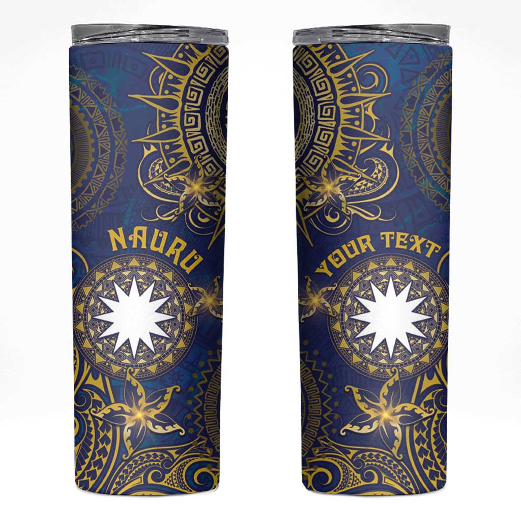 Personalised Nauru Skinny Tumbler Hibiscus Polynesian Tribal Pattern