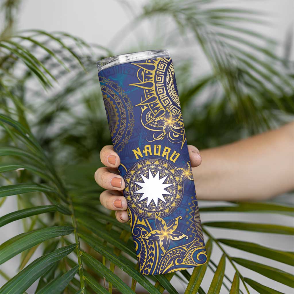 Personalised Nauru Skinny Tumbler Hibiscus Polynesian Tribal Pattern