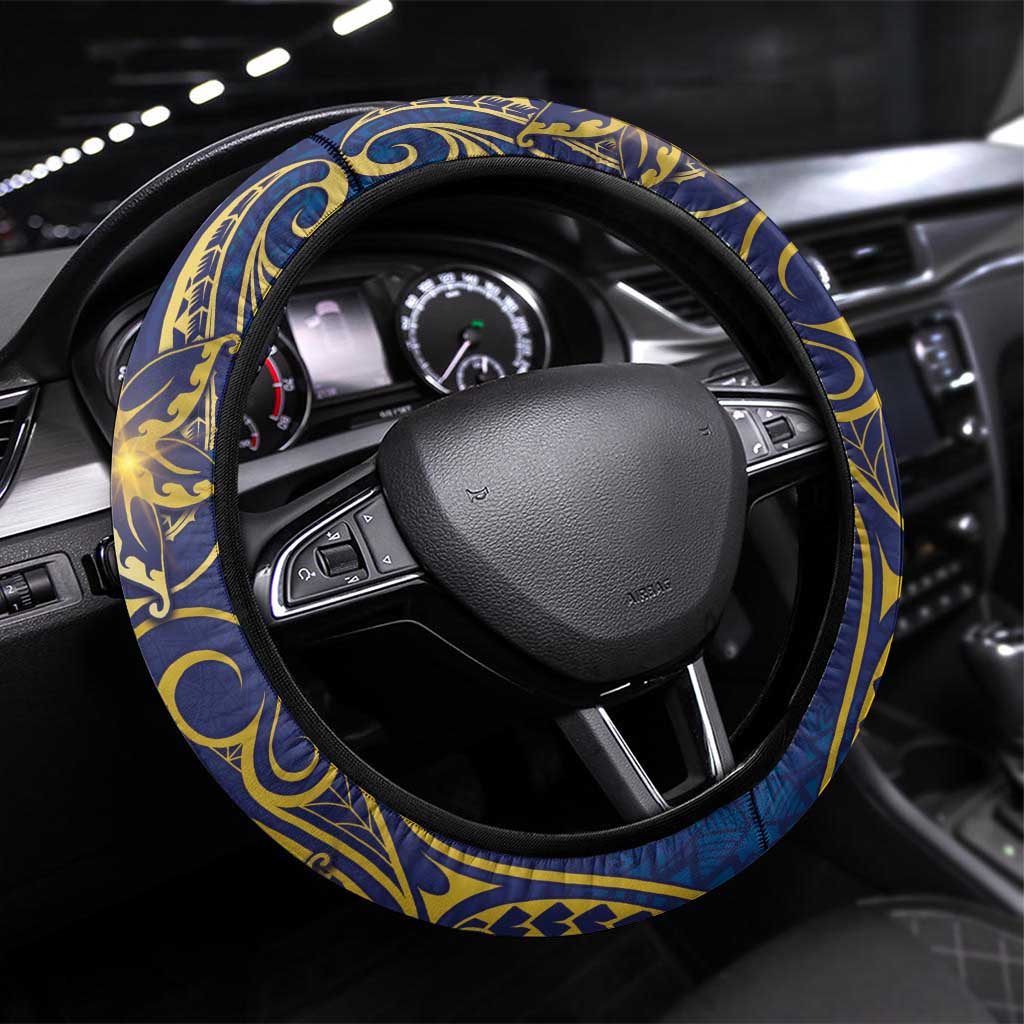 Nauru Steering Wheel Cover Hibiscus Polynesian Tribal Pattern