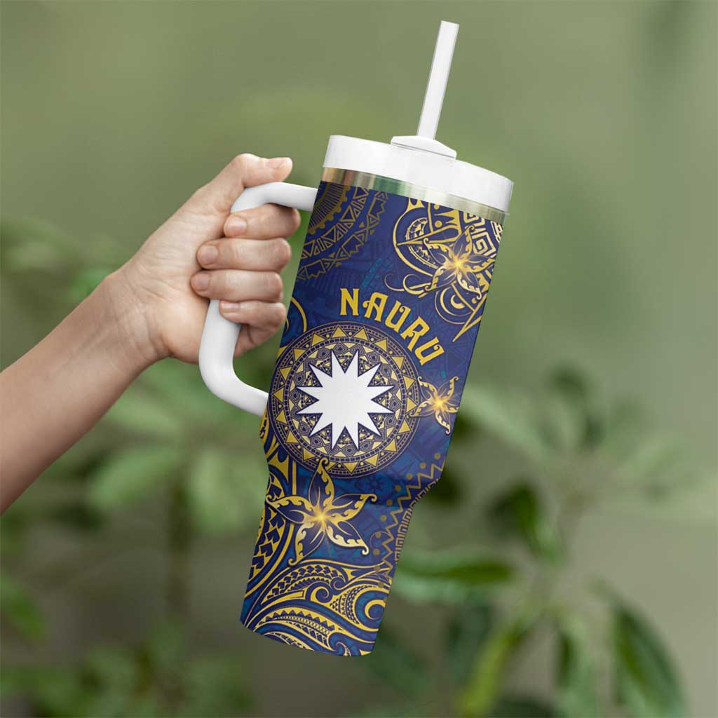 Personalised Nauru Tumbler With Handle Hibiscus Polynesian Tribal Pattern
