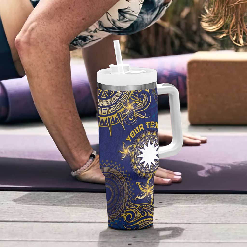 Personalised Nauru Tumbler With Handle Hibiscus Polynesian Tribal Pattern