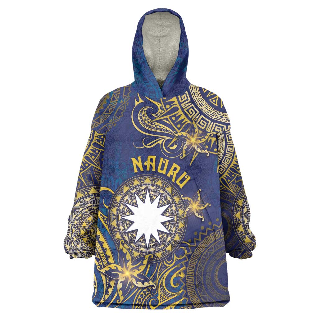 Personalised Nauru Wearable Blanket Hoodie Hibiscus Polynesian Tribal Pattern DT05 One Size Navy - Polynesian Pride