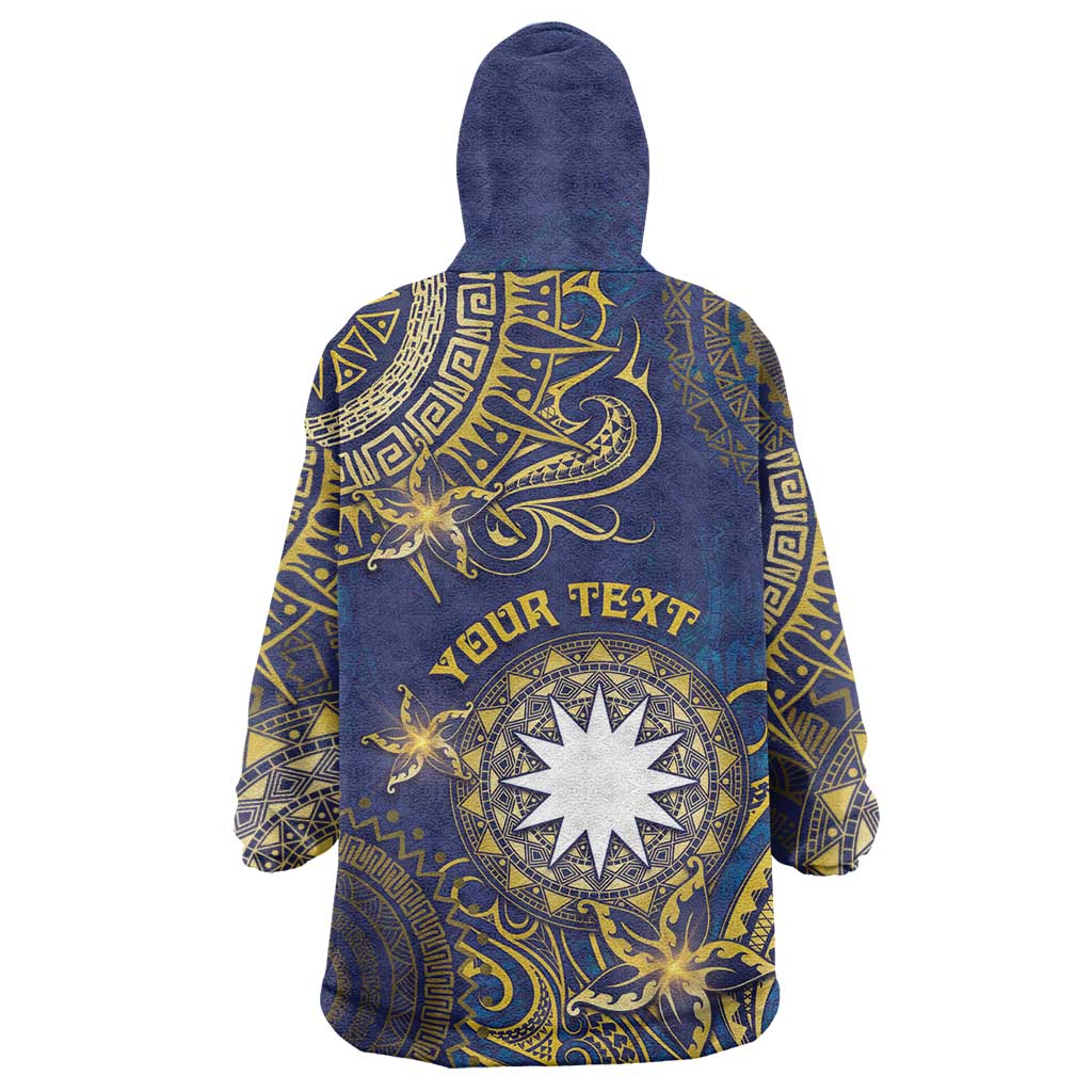 Personalised Nauru Wearable Blanket Hoodie Hibiscus Polynesian Tribal Pattern