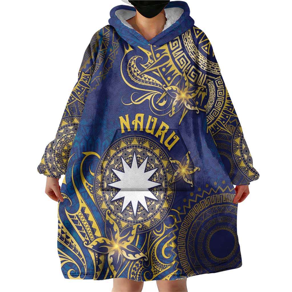 Personalised Nauru Wearable Blanket Hoodie Hibiscus Polynesian Tribal Pattern