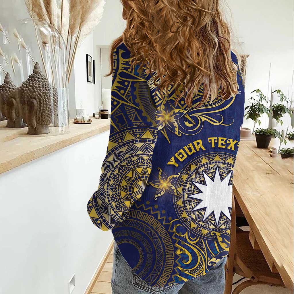 Personalised Nauru Women Casual Shirt Hibiscus Polynesian Tribal Pattern