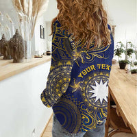 Personalised Nauru Women Casual Shirt Hibiscus Polynesian Tribal Pattern