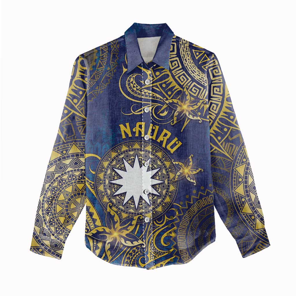 Personalised Nauru Women Casual Shirt Hibiscus Polynesian Tribal Pattern