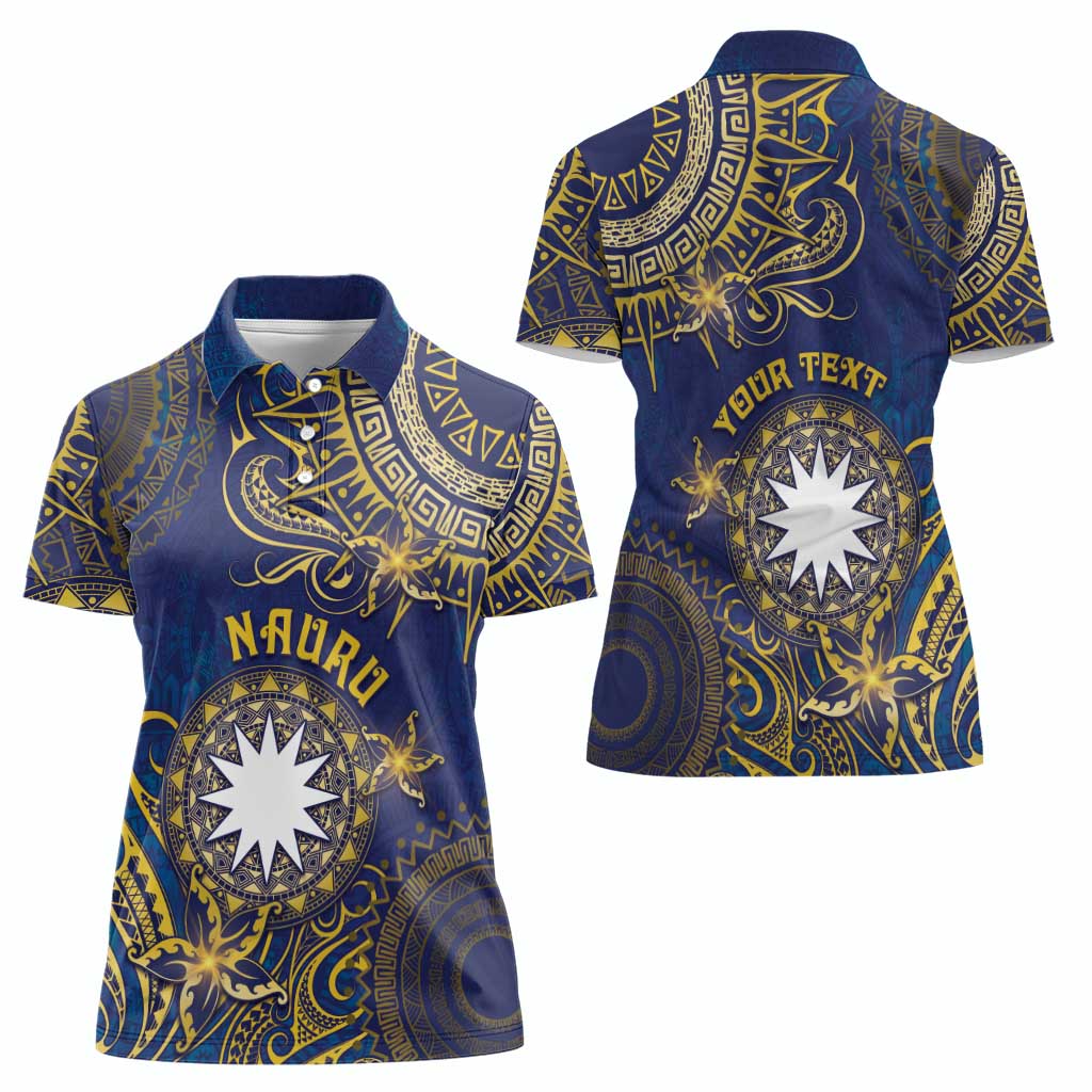 Personalised Nauru Women Polo Shirt Hibiscus Polynesian Tribal Pattern