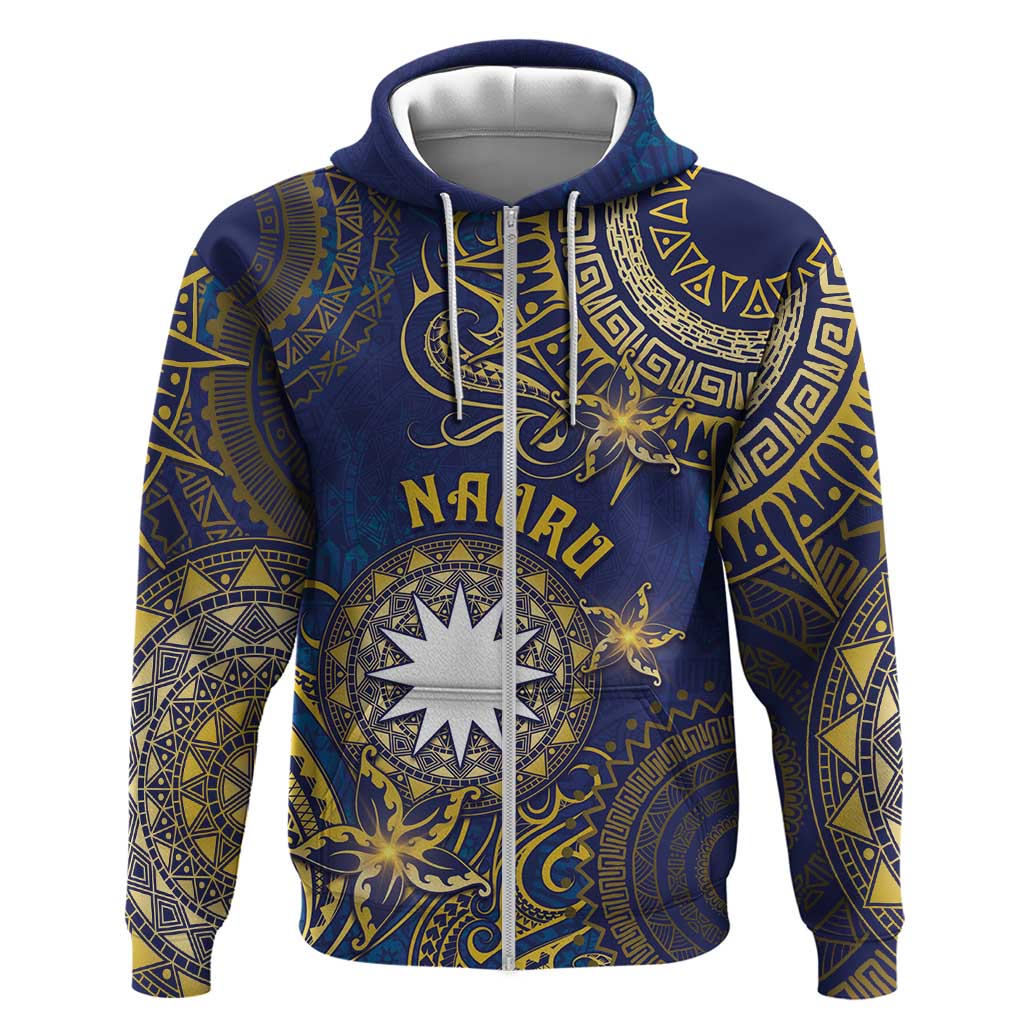Personalised Nauru Zip Hoodie Hibiscus Polynesian Tribal Pattern DT05 Zip Hoodie Navy - Polynesian Pride