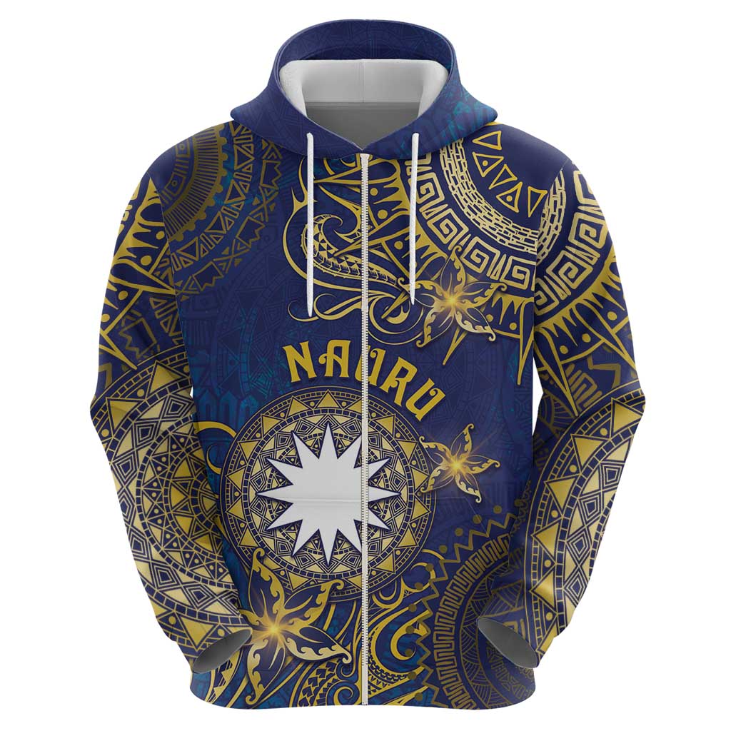Personalised Nauru Zip Hoodie Hibiscus Polynesian Tribal Pattern