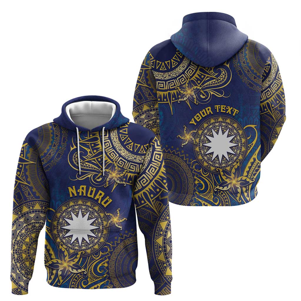 Personalised Nauru Zip Hoodie Hibiscus Polynesian Tribal Pattern