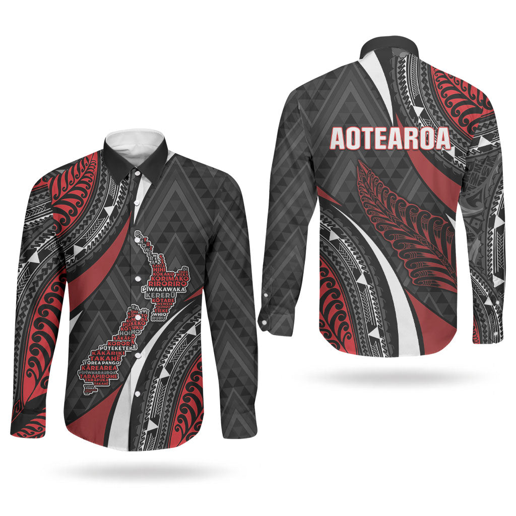 Aotearoa New Zealand Native Birds Map Couples Matching Long Sleeve Bodycon Dress and Long Sleeve Button Shirt Silver Fern Tribal Pattern DT05 - Polynesian Pride