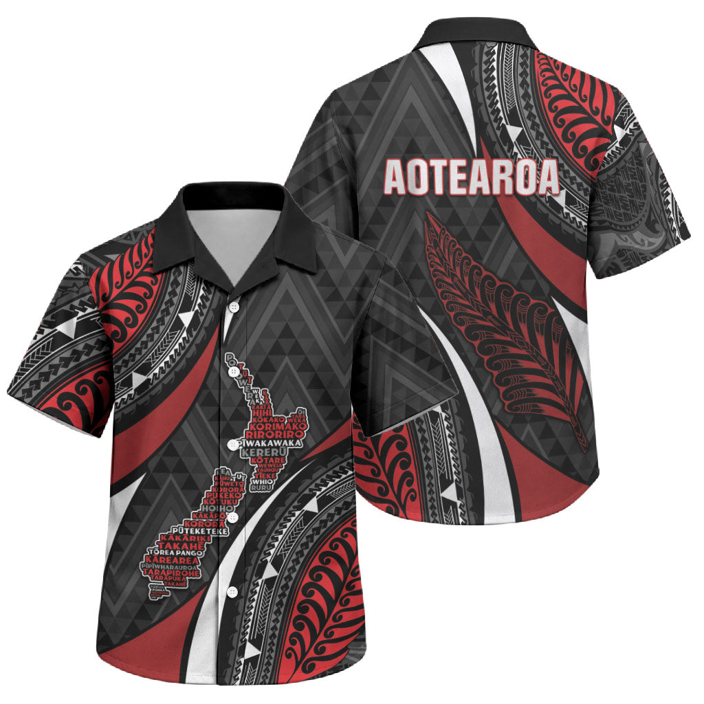 Aotearoa New Zealand Native Birds Map Family Matching Off Shoulder Maxi Dress and Hawaiian Shirt Silver Fern Tribal Pattern DT05 Son's Shirt Red - Polynesian Pride