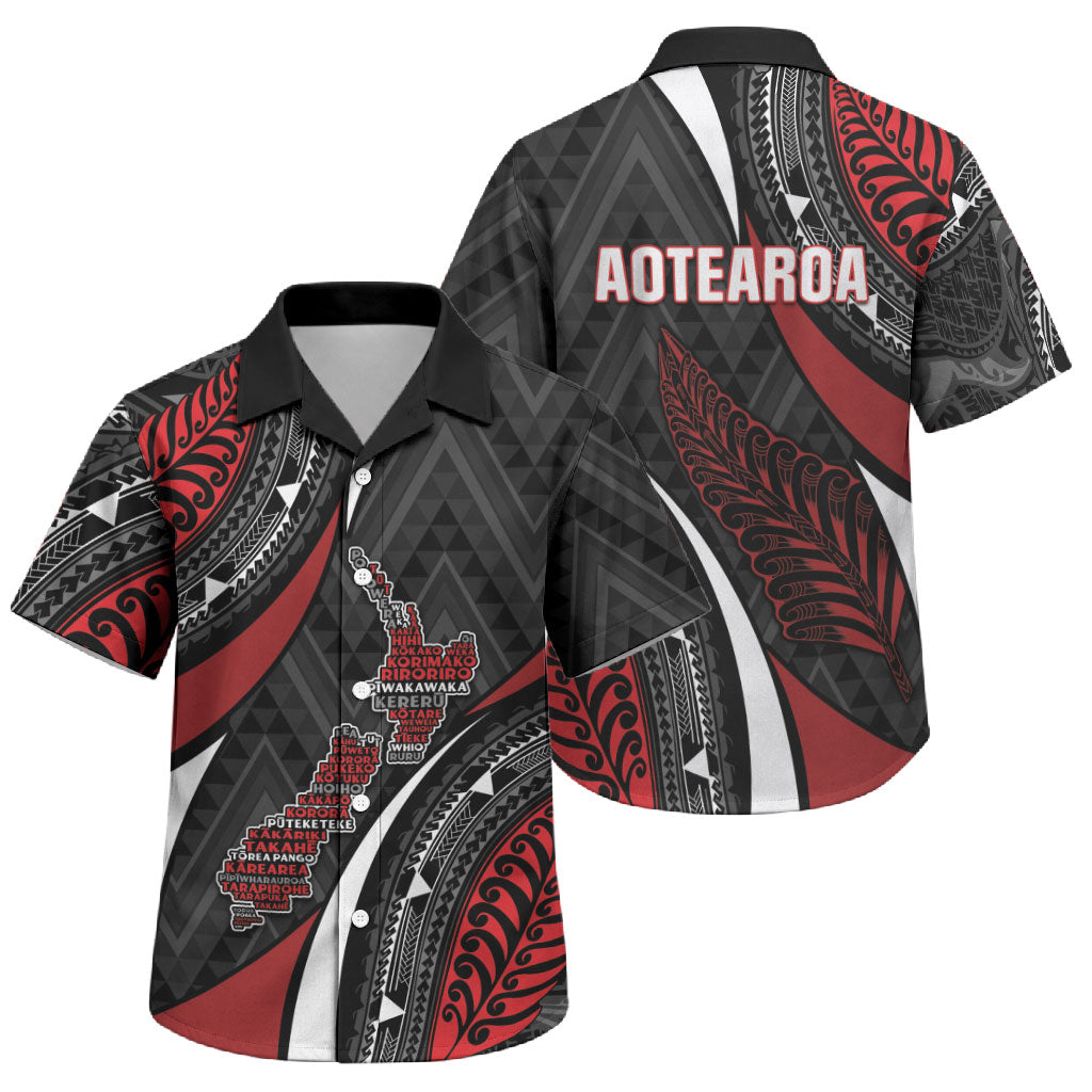 Aotearoa New Zealand Native Birds Map Family Matching Off Shoulder Short Dress and Hawaiian Shirt Silver Fern Tribal Pattern DT05 Son's Shirt Red - Polynesian Pride