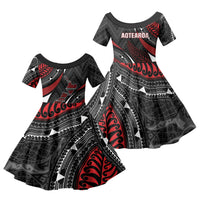 Aotearoa New Zealand Native Birds Map Family Matching Tank Maxi Dress and Hawaiian Shirt Silver Fern Tribal Pattern DT05 Daughter's Dress Red - Polynesian Pride