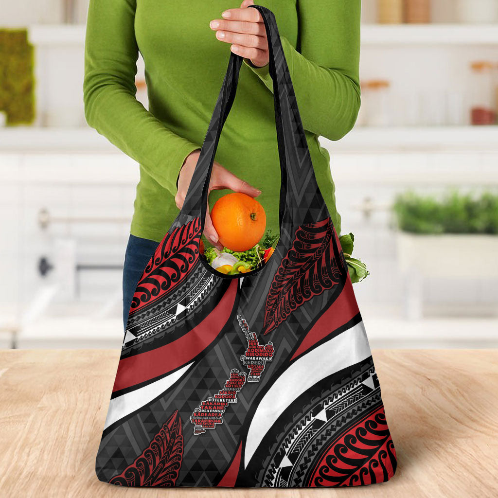 Aotearoa New Zealand Native Birds Map Grocery Bag Silver Fern Tribal Pattern DT05 - Polynesian Pride
