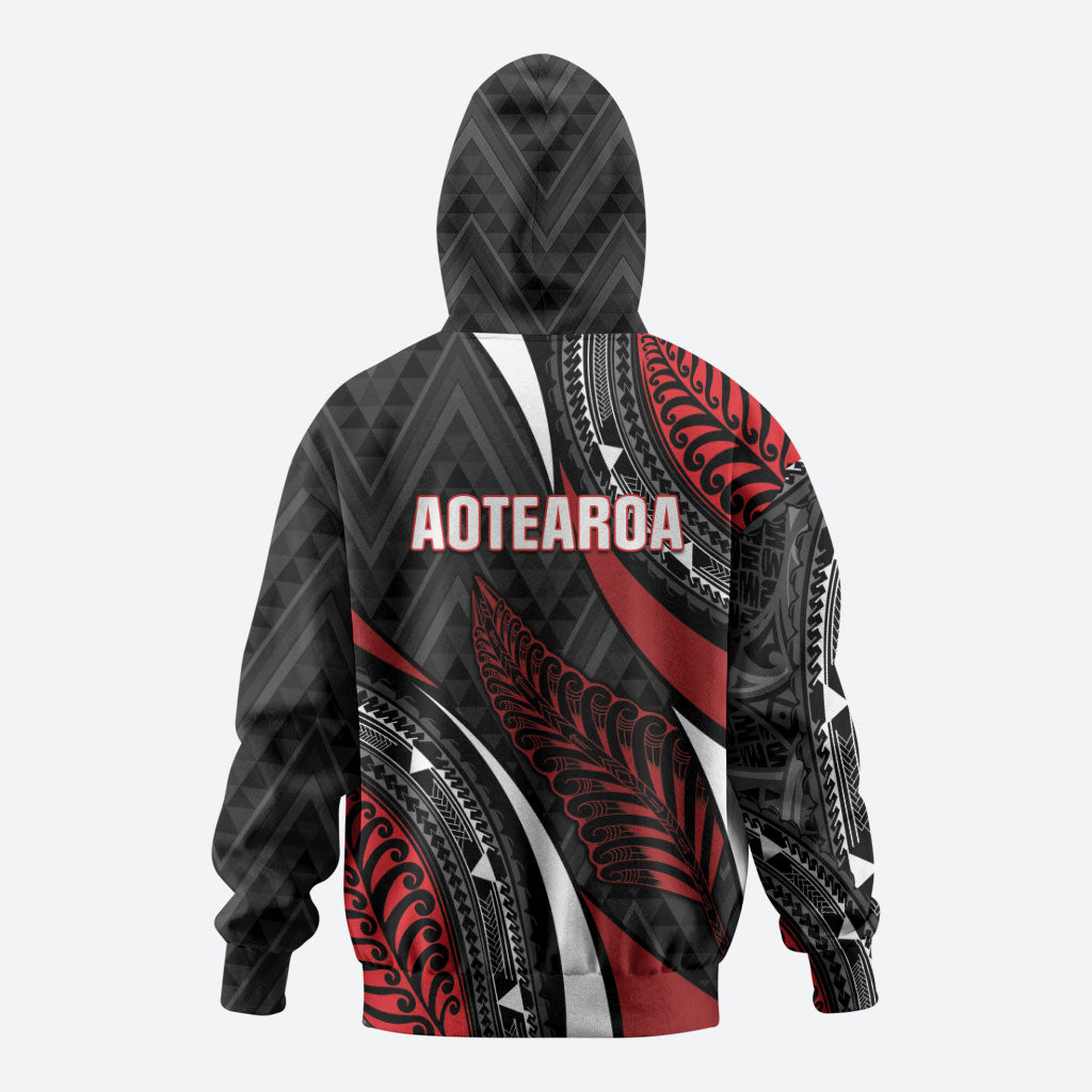 Aotearoa New Zealand Native Birds Map Hoodie Silver Fern Tribal Pattern