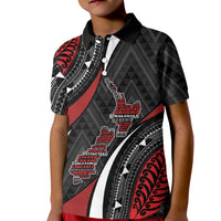 Aotearoa New Zealand Native Birds Map Kid Polo Shirt Silver Fern Tribal Pattern
