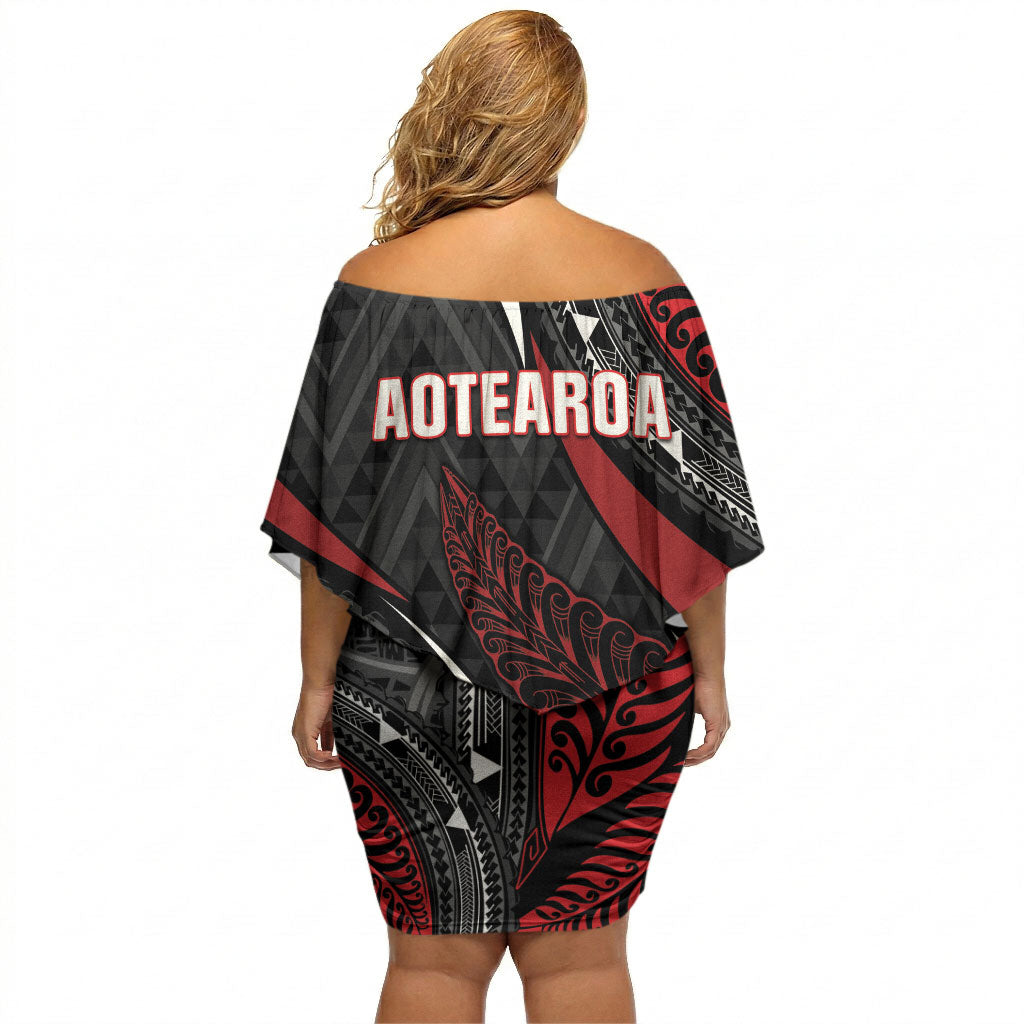 Aotearoa New Zealand Native Birds Map Off Shoulder Short Dress Silver Fern Tribal Pattern DT05 - Polynesian Pride