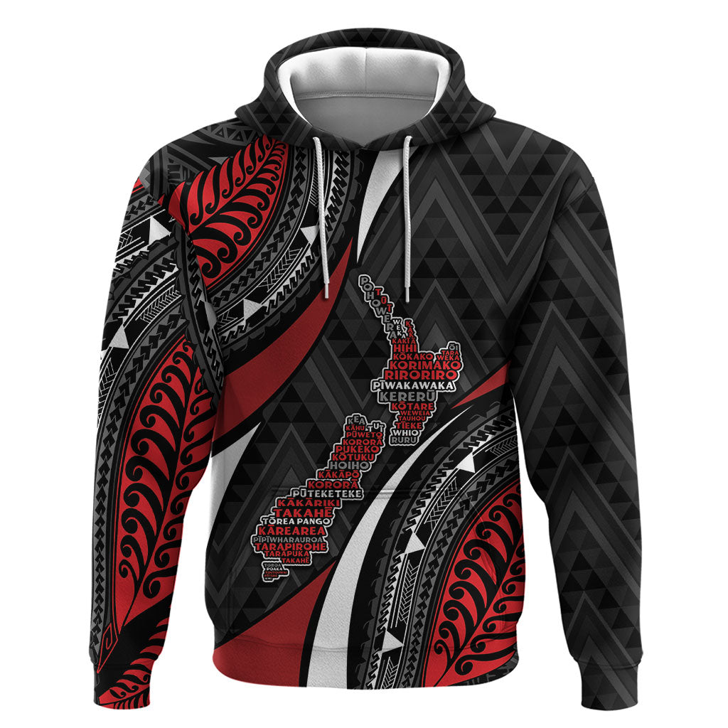 Aotearoa New Zealand Native Birds Map Zip Hoodie Silver Fern Tribal Pattern DT05 Pullover Hoodie Red - Polynesian Pride