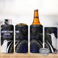 Personalised New Zealand Kiwi 4 in 1 Can Cooler Tumbler Silver Fern Tribal Pattern DT05 - Polynesian Pride