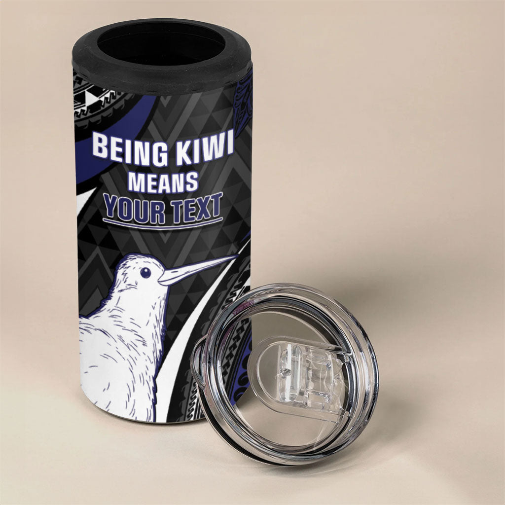 Personalised New Zealand Kiwi 4 in 1 Can Cooler Tumbler Silver Fern Tribal Pattern DT05 - Polynesian Pride