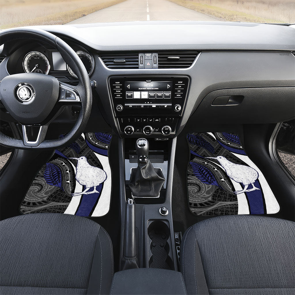 New Zealand Kiwi Car Mats Silver Fern Tribal Pattern DT05 Set 2pcs - Front Navy - Polynesian Pride