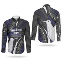 Personalised New Zealand Kiwi Couples Matching Off Shoulder Maxi Dress and Long Sleeve Button Shirt Silver Fern Tribal Pattern DT05 - Polynesian Pride