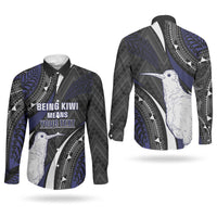 Personalised New Zealand Kiwi Couples Matching Off The Shoulder Long Sleeve Dress and Long Sleeve Button Shirt Silver Fern Tribal Pattern DT05 - Polynesian Pride