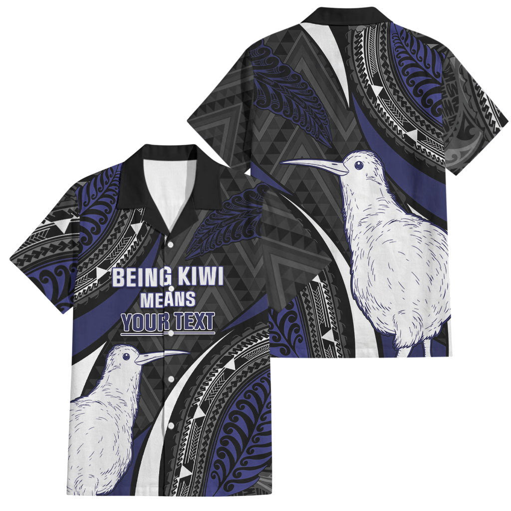 Personalised New Zealand Kiwi Family Matching Off The Shoulder Long Sleeve Dress and Hawaiian Shirt Silver Fern Tribal Pattern DT05 Dad's Shirt - Short Sleeve Navy - Polynesian Pride