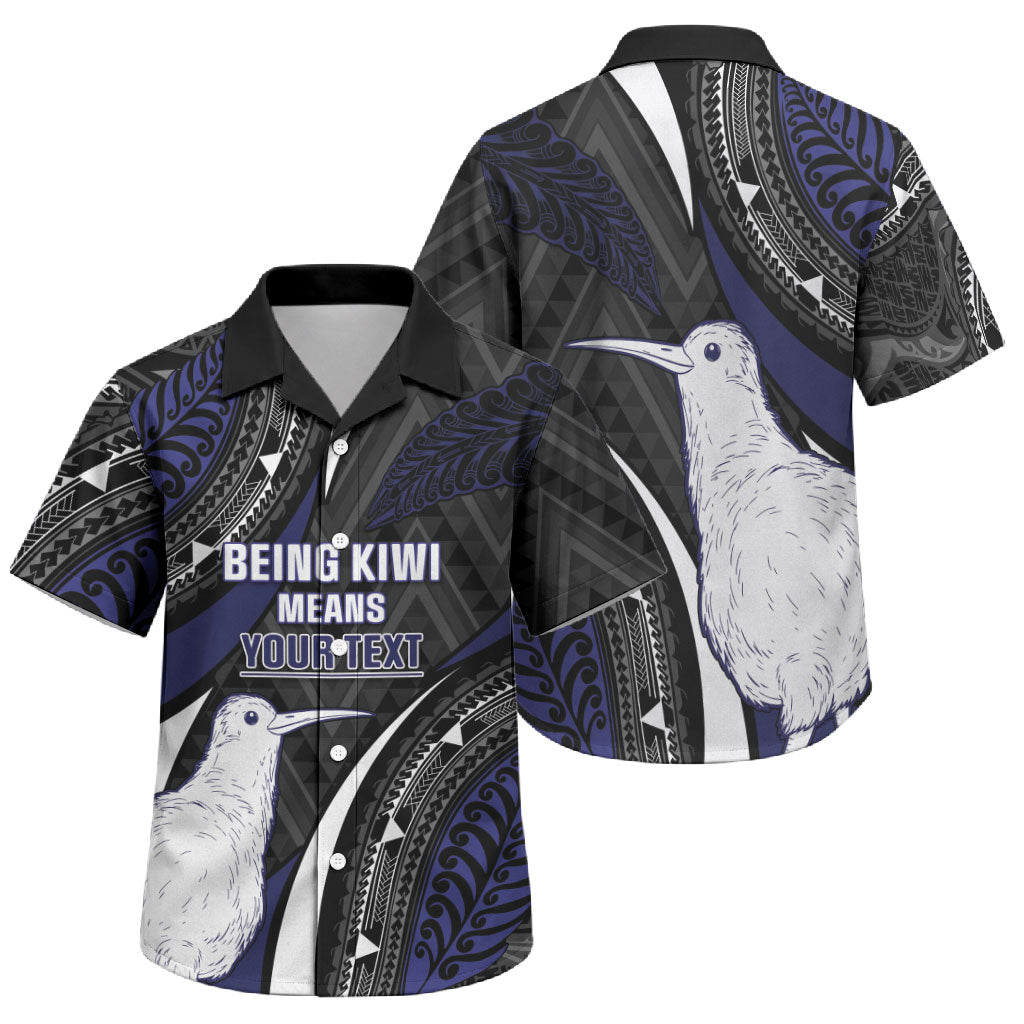 Personalised New Zealand Kiwi Family Matching Tank Maxi Dress and Hawaiian Shirt Silver Fern Tribal Pattern DT05 Son's Shirt Navy - Polynesian Pride