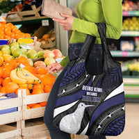 Personalised New Zealand Kiwi Grocery Bag Silver Fern Tribal Pattern