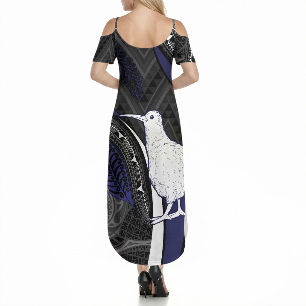 Personalised New Zealand Kiwi Summer Maxi Dress Silver Fern Tribal Pattern DT05 - Polynesian Pride