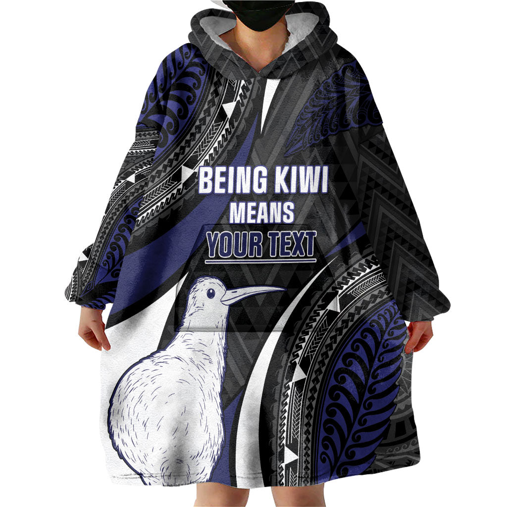 Personalised New Zealand Kiwi Wearable Blanket Hoodie Silver Fern Tribal Pattern